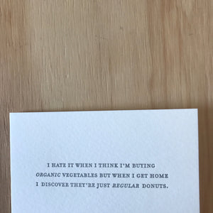 Organic Vegetables, Regular Donuts Letterpress Greeting Card by Sapling Press - Upstate MN 