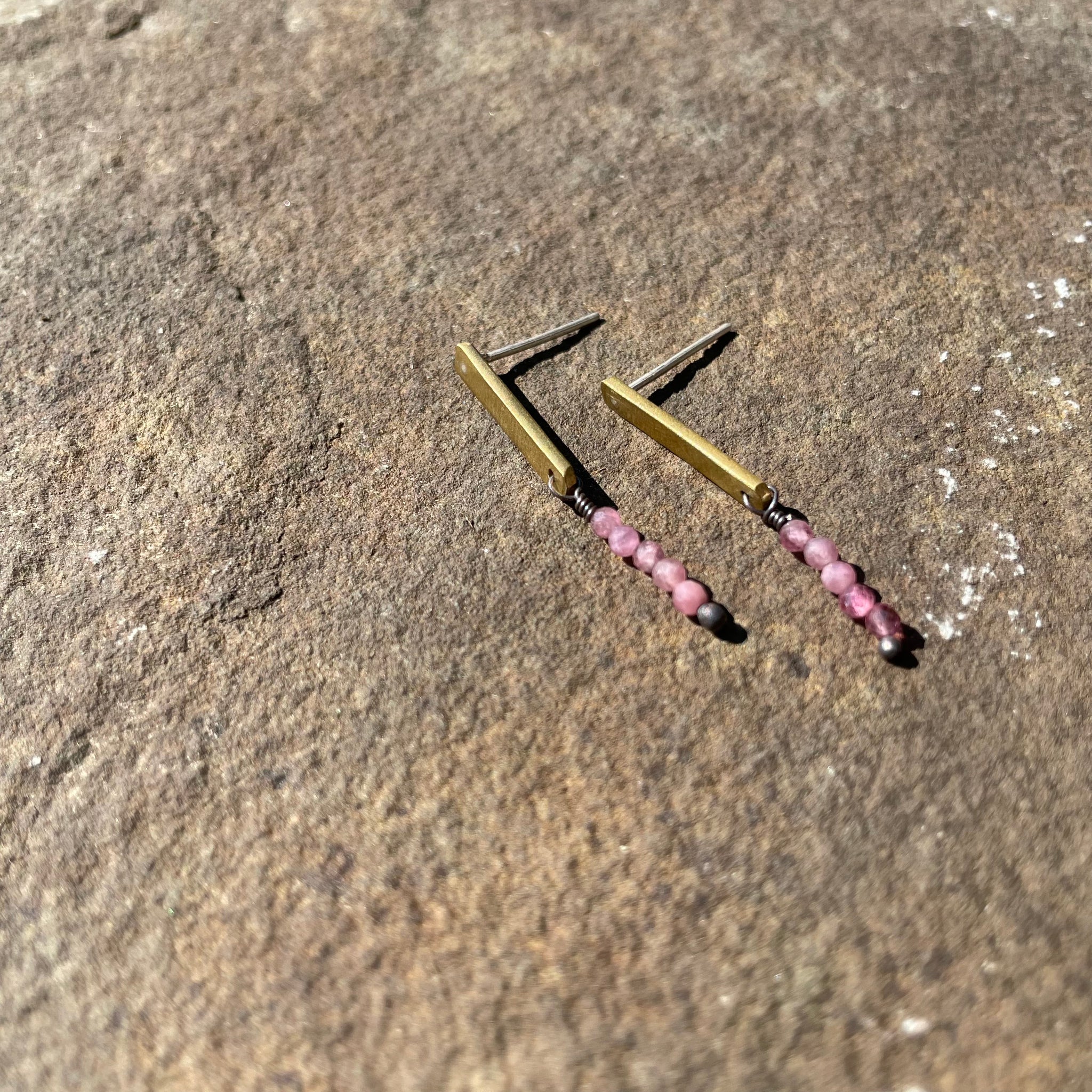 Simple Bar and Seed Bead Stone Stud Earrings by Eric Silva