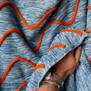 Squiggle Stripe Throw in Jade/ Cobalt by Verloop Knits