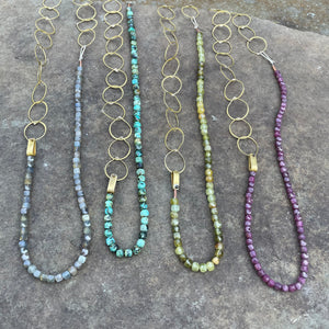 Stone and Handmade Brass Chain Necklace by Eric Silva