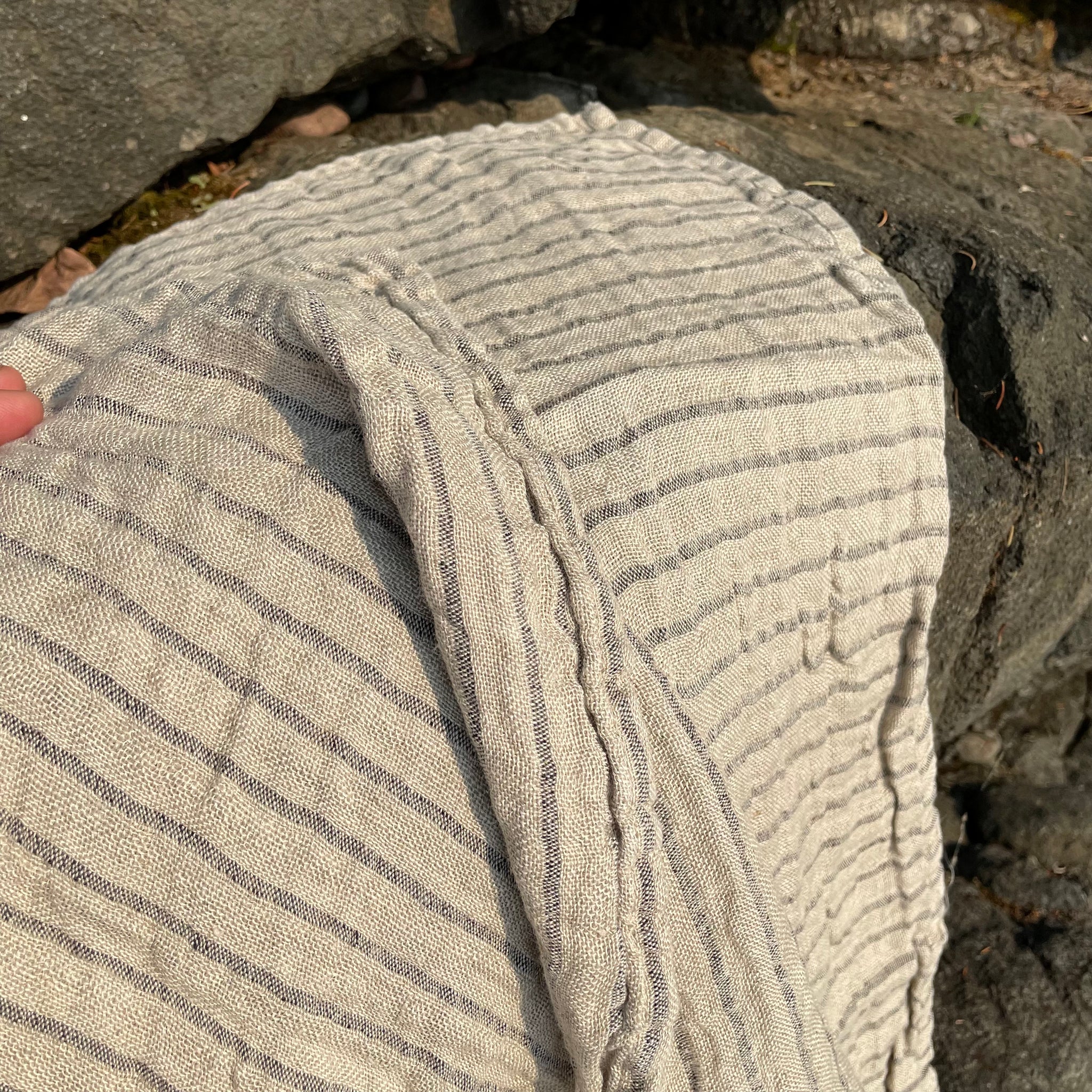 Two-Ply Black Stripe Linen Bath Towel by Goodlinens