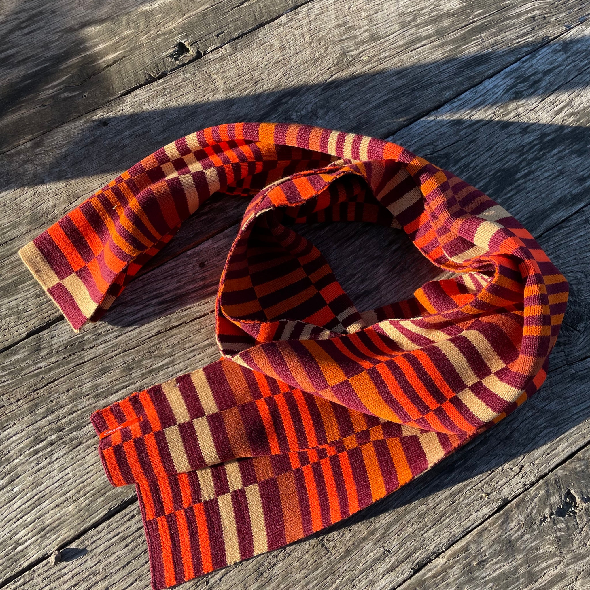 Wine Red Checkerboard Scarf by Verloop Knits