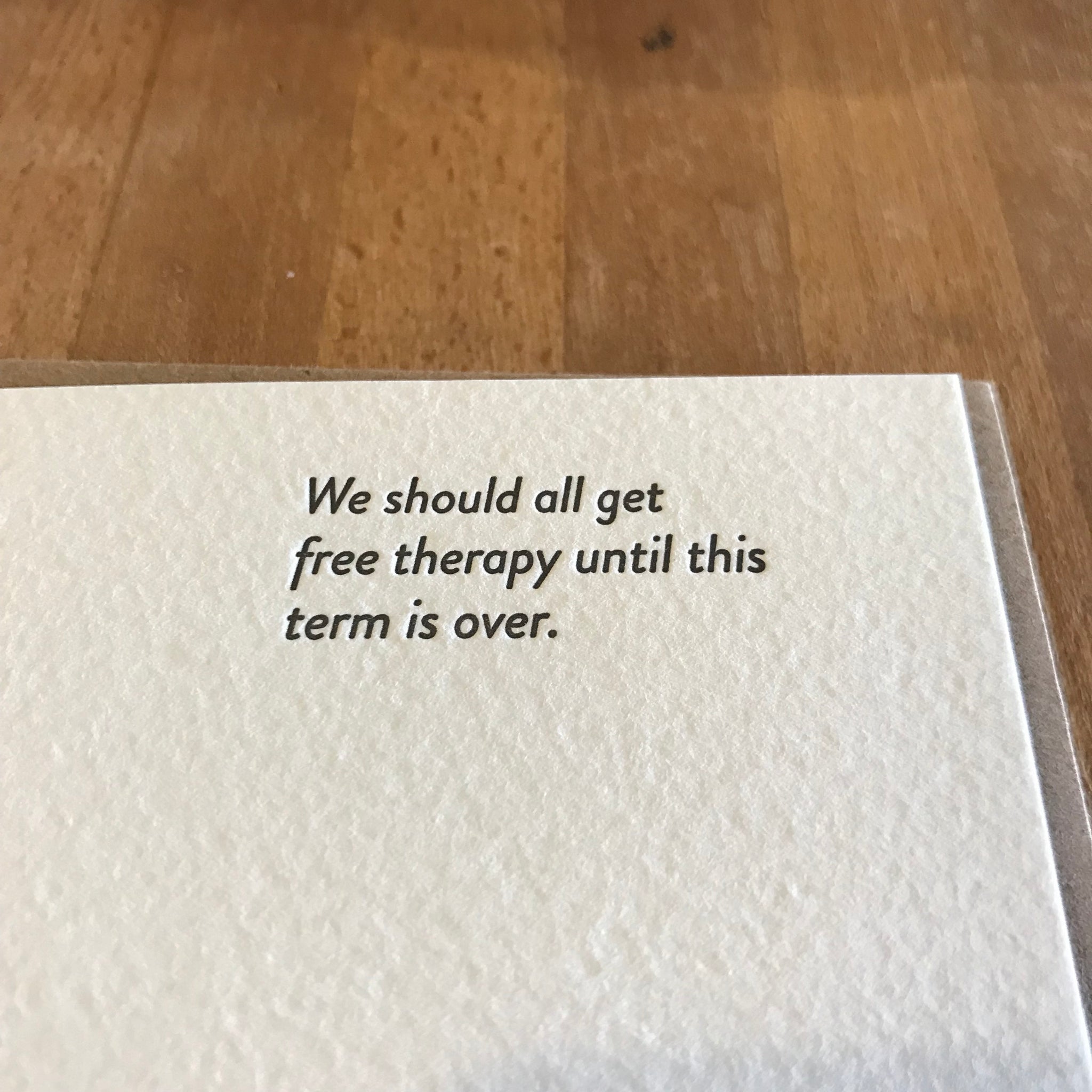 FREE THERAPY Letterpress Greeting Card by Sapling Press - Upstate MN 