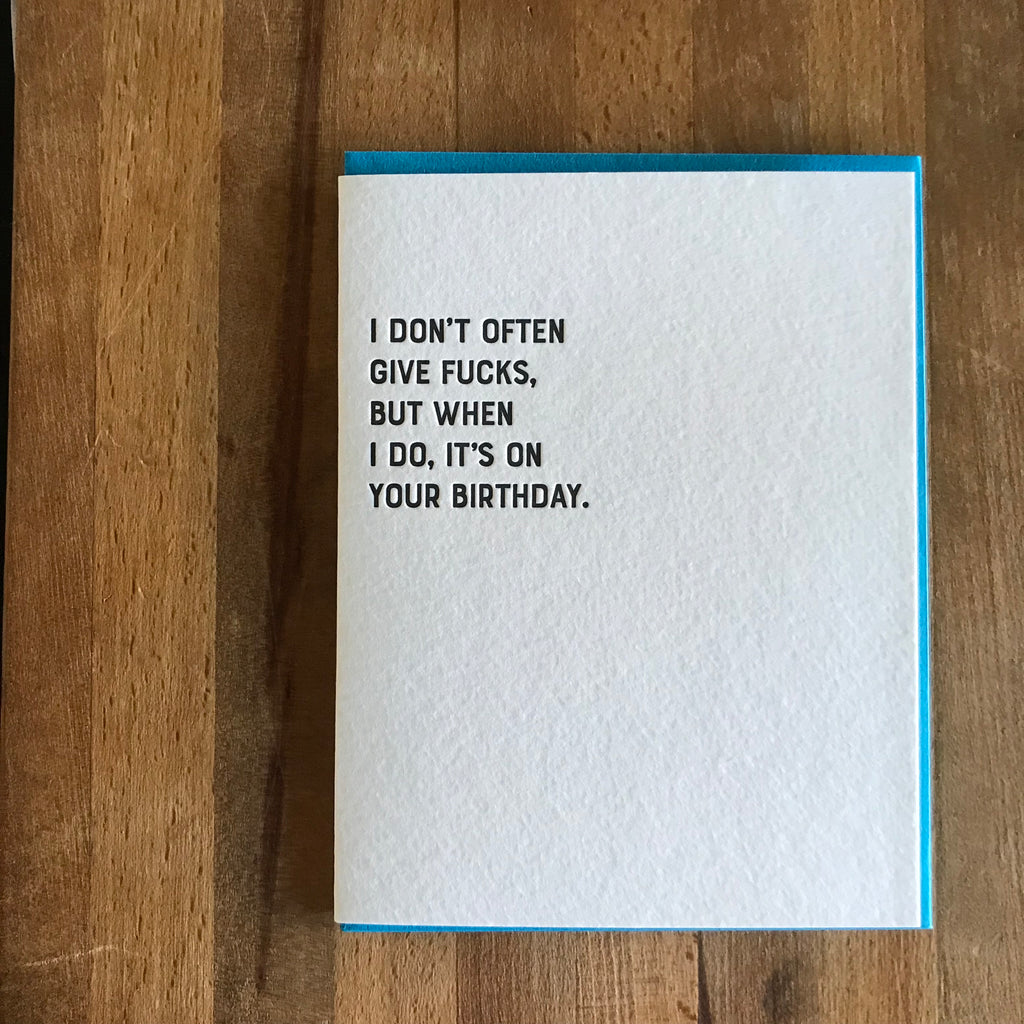 GIVE FUCKS Letterpress Greeting Card by Sapling Press - Upstate MN 