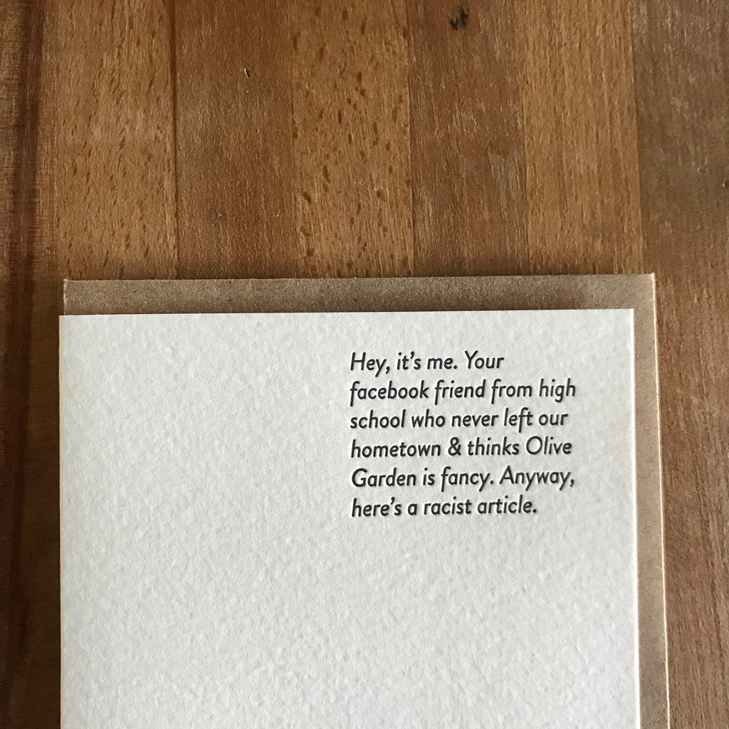 FACEBOOK FRIEND Letterpress Greeting Card by Sapling Press - Upstate MN 